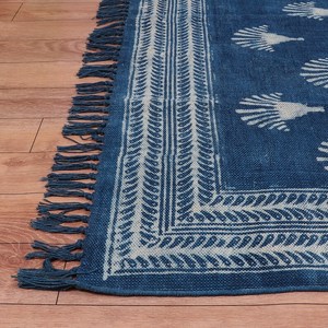 Tapis Dhurrie en coton indien style aztèque, imprimé à la main, tapis de sol bohème, décoration intérieure - Product Image 1