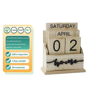 Retro Holz ewigen Kalender Flip Block Design ist für Home Office Schreibtisch Land Dekoration geeignet
