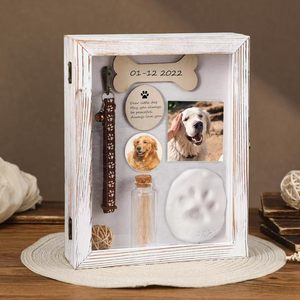Cross-border wooden pet memorial <b>photo</b> <b>box</b>, cat and dog cremation display <b>box</b>, wooden flip-top collar <b>storage</b> <b>photo</b> frame - Product Image 1