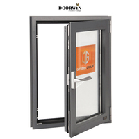 Doorwin Jendela Tingkap Ganda Ayun Prancis Jendela Aluminium Miring dan Putar Jendela Abu-abu Aluminium Kaca Jendela Casement