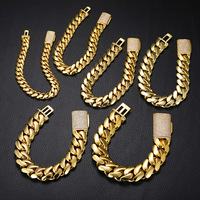 Pulseras y Collares de Cadena Cubana de Latón Chapado en Oro de 14K y 18K de 10mm-25mm Cadena de Eslabones Cubanos Sólidos y Pesados Estilo Miami Hip Hop para Hombre