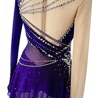 Robe de patinage artistique pour enfants, violette, à strass, col montant, dos ouvert, pour spectacle sur scène et compétition de patinage sur glace