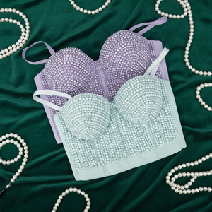 BL11 Nueva moda Colorful Pearl Beads Push up <span class=keywords><strong>Corset</strong></span> Bustier Bra Sexy Crop Top Night Club Party Wear - Product Image 1