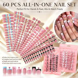 Paquete <span class=keywords><strong>de</strong></span> 60 <span class=keywords><strong>Uñas</strong></span> Postizas Francesas Cuadradas Mate <span class=keywords><strong>de</strong></span> Longitud Media, <span class=keywords><strong>Uñas</strong></span> Acrílicas <span class=keywords><strong>de</strong></span> Cobertura Completa para Manicura DIY <span class=keywords><strong>en</strong></span> Salón - Product Image 3