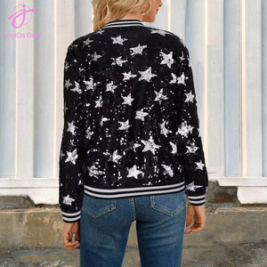 Loveda Custom Women Autumn Winter <strong>Sequined</strong> Star <strong>Silver</strong> Embellished Zipper <strong>Jacket</strong> - Product Image 2