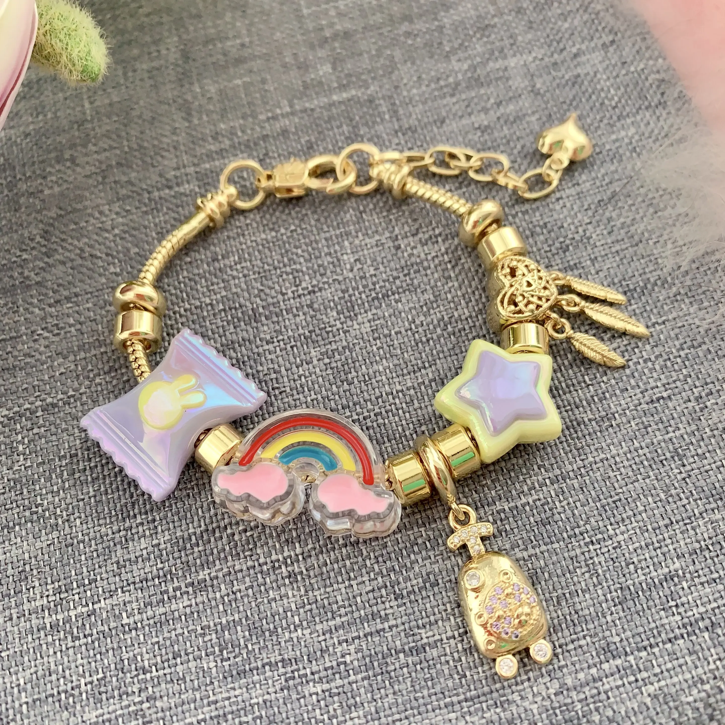 BD-L3357 Fantastic resin rabbit candy star rainbow bracelets cz bag bracelets for women friendship bracelet