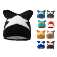 Bonnet en mohair jacquard chaud avec oreilles de chat pour jeune femme, collection mode 2024
