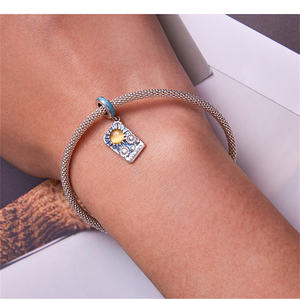 Trendi 925 Sterling Silver liontin pecinta <span class=keywords><strong>Tarot</strong></span> Enamel warna-warni minyak Drp bulan bintang matahari DIY gelang kalung hadiah pasangan - Product Image 2