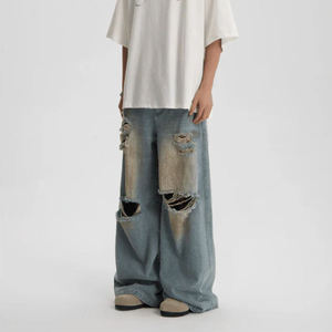 กางเกงยีนส์ขาดๆ ทรงหลวม สไตล์สตรีทแวร์ ฮิปฮอป วินเทจ ไซส์ใหญ่ รุ่นใหม่มาแรง ขายดี - Product Image 5