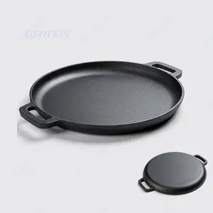 Best Quality 14inch Cast Iron Pre-Seasoned Round Pizza Baking Pan With Handles