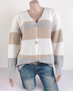 Cárdigan con cuello de pico profundo, suéter a rayas, cárdigan recortado, prendas de punto, ropa de mujer, cárdigans de otoño e invierno, suéteres de mujer, Top de punto - Product Image 3