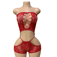 Tenue de danse exotique une pièce W.E.Top imprimée, sexy, à grandes mailles, avec strass, pour performance de pole dance