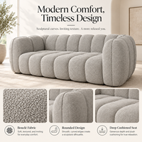 Canapé moderne confortable en PU doux et moelleux, avec dossier incurvé à cannelures carrées, profil bas, assise large modulaire
