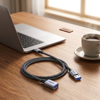 Cable de Extensión USB 3.0 con Trenzado de Nailon, Luz LED Fluida, Transmisión de Alta Velocidad para Computadora y Accesorios de Auto