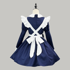 Maid Costume Navy Blue Long Sleeve Apron Dress Women Fancy Dress Halloween Cosplay Outfit - Product Image 2