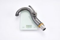 Robinet de lavabo sur pied en laiton massif, finition gris anthracite brossé, avec levier courbé unique, pour eau chaude et froide