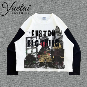 Camiseta de Manga Larga para Hombre, Estilo Casual, Oversize, con Logotipo Personalizado, 100% Algodón, Tejido Waffle, Mangas en Contraste - Product Image 1