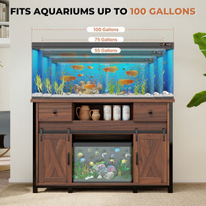 Support d'aquarium moderne en bois imperméable avec prise de courant, portes coulissantes et étagères réglables - Product Image 2