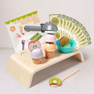 Carrito de Helados de Madera para Niños, Juguete de Simulación de Cocina <span class=keywords><strong>con</strong></span> Helados, Cuchara y Menú - Product Image 1
