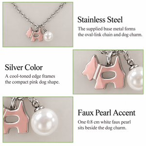 Pink Dog <b>Charm</b> <b>Necklace</b> Stainless Steel Silver Color Pendant with Narrow Cutout and 0.8 cm White Faux Pearl Accent - Product Image 3