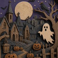 Ornement d'Halloween personnalisé en contreplaqué peuplier de 3 mm découpé au laser, thème Village Hanté, pour la décoration d'automne, conforme CPSC, DDP