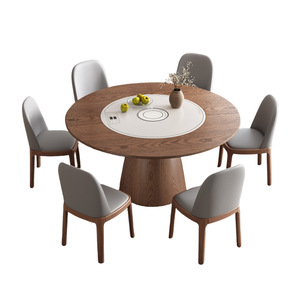 Table à manger en bois massif avec plaque rotative, cuisinière à induction, activation vocale intelligente, grande table à manger en bois QY-336 - Product Image 4