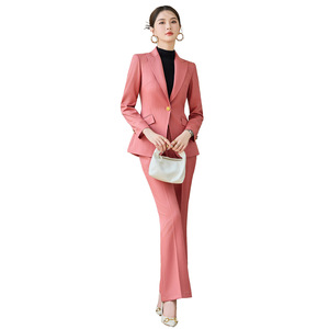 Women's 2025 Pink Striped Suit Set Two Piece Anti-Wrinkle Professional Wear - Product Image 5