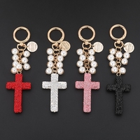 Porte-clés Croix Chrétienne en Cristal, Pendentifs Croix, Cadeaux Chrétiens, Faveurs de Baptême Religieux pour Invités, Souvenirs, Porte-clés Perle