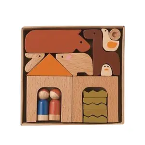 天然山毛榉林地动物游戏套装林地森林动物益智玩具装饰品包装盒