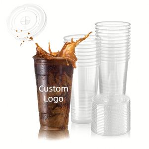 Gobelets en plastique PET jetables écologiques de 98 mm avec logo personnalisé, 12 oz-24 oz, couvercles plats, pour thé au lait, café glacé, boissons froides, eau minérale - Product Image 1