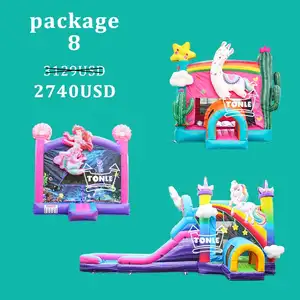 Package 8 factory price commercial bounce house inflatable combo with slide for sale