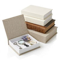 Boîte de présentation décorative en lin, style faux livre magnétique, élégante, pour souvenirs, à utiliser comme étagère ou plateau de table basse