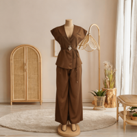 Nouvel ensemble gilet pour femme : Gilet simple boutonnage col en V + pantalon taille haute coupe droite – Ensemble décontracté deux pièces pour femme, idéal pour l'été