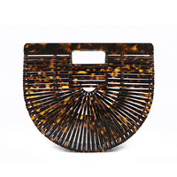 Sac à main pochette pour femme, style bohème coloré, avec poignée en acrylique, demi-lune rétro, tissé à la main, pour soirée, mariage, fête