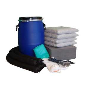 Kit anti-déversement pour chantiers de construction, conteneur cylindrique 240 L, absorbant, équipement portable de lutte contre l'incendie - Product Image 1
