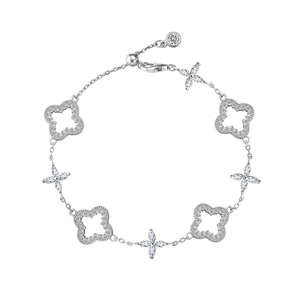 Dylam Trendy Design Charm Jewellery 925 <strong>Sterling</strong> <strong>Silver</strong> Link Chain 5A Zircon Four Leaf Clover Lucky Bangles <strong>Bracelets</strong> for <strong>Women</strong> - Product Image 1