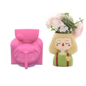 Early Riser Rose Flower Woman Head Flower Pot 3d Silicone Mold Fondant Mold Resin Plaster Chocolate Candle Candy Mold Wholesale