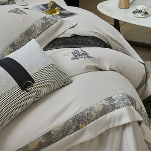 Ainer Cotton <b>Bedding</b> Set 4-Piece Solid Color Reactive Dyeing Breathable Four Seasons Use - Product Image 1