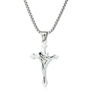 yunnique Stainless Steel <b>Cross</b> Pendant Necklace With Crystal Inlay For Men Gift Jewelry - Product Image 4