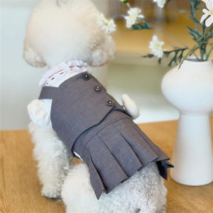 25AW hewan peliharaan Bichon Pomeranian Teddy anjing kecil gaya kuliah pakaian anjing 2 potong Set Gaun + rompi - Product Image 2