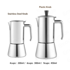 Emode-Machine à espresso en acier inoxydable, 4/6/9 tasses, pot à moka épaissi en acier inoxydable 304 avec poignée en acier - Product Image 5