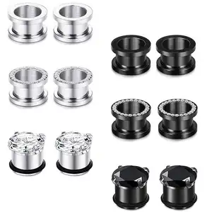 New Expander Stretcher Plugs Gauges Jewelry 316L Stainless Steel Screw Fit Ear Tunnels Single Row CZ Gem Tunnels Piercing