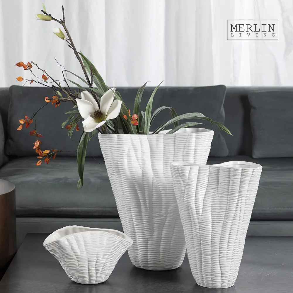 Merlin vaso de mesa branco fosco, vaso para flores secas, enfeite de luxo, artificial, simples, de cerâmica