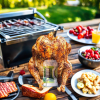2025 derniers accessoires de barbecue en acier inoxydable porte-ustensiles de Barbecue en plein air poulet rôtissoire support bière peut gril pour l'extérieur