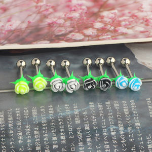 แหวนลิ้นแบบเม็ดทำจากอะคริลิคผสมสแตนเลสเจาะลิ้นแบบแท่งเจาะเครื่องประดับรูปหัวกะโหลกดอกไม้หัวใจเครื่องประดับร่างกายสตั๊ด - Product Image 2