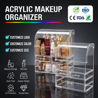 Organisateur de maquillage en acrylique transparent, boîte de rangement pour cosmétiques, soins de la peau, grand organisateur de cosmétiques en plastique à plusieurs niveaux, rond, rectangulaire