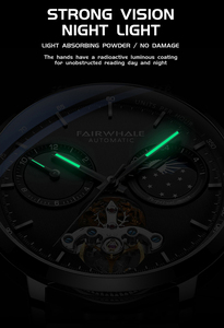 Đồng hồ Retro dành cho nam, máy cơ tự động lên dây cót, khắc họa tiết, tourbillon, lịch tuần trăng, kim giây độc lập, mặt lộ máy, tự động, mặt số lớn - Product Image 6