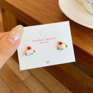 Ensemble de boucles d'oreilles mignonnes en forme de <span class=keywords><strong>chien</strong></span> West Highland pour femmes, avec aiguille en argent, jolies boucles d'oreilles pour étudiantes - Product Image 6