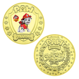 Vente en gros de 5 pièces de monnaie rondes en métal moulé sous pression, plaquées or 24 carats, sur le thème de l'anime américain PAW Patrol - Product Image 5