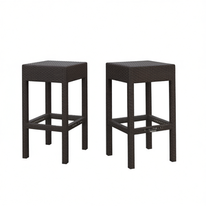 Dark Brown <b>Outdoor</b> Pe Rattan Backless Barstools Set Of 2 Modern Contemporary <b>Bar</b> Furniture Plastic Frame - Product Image 1